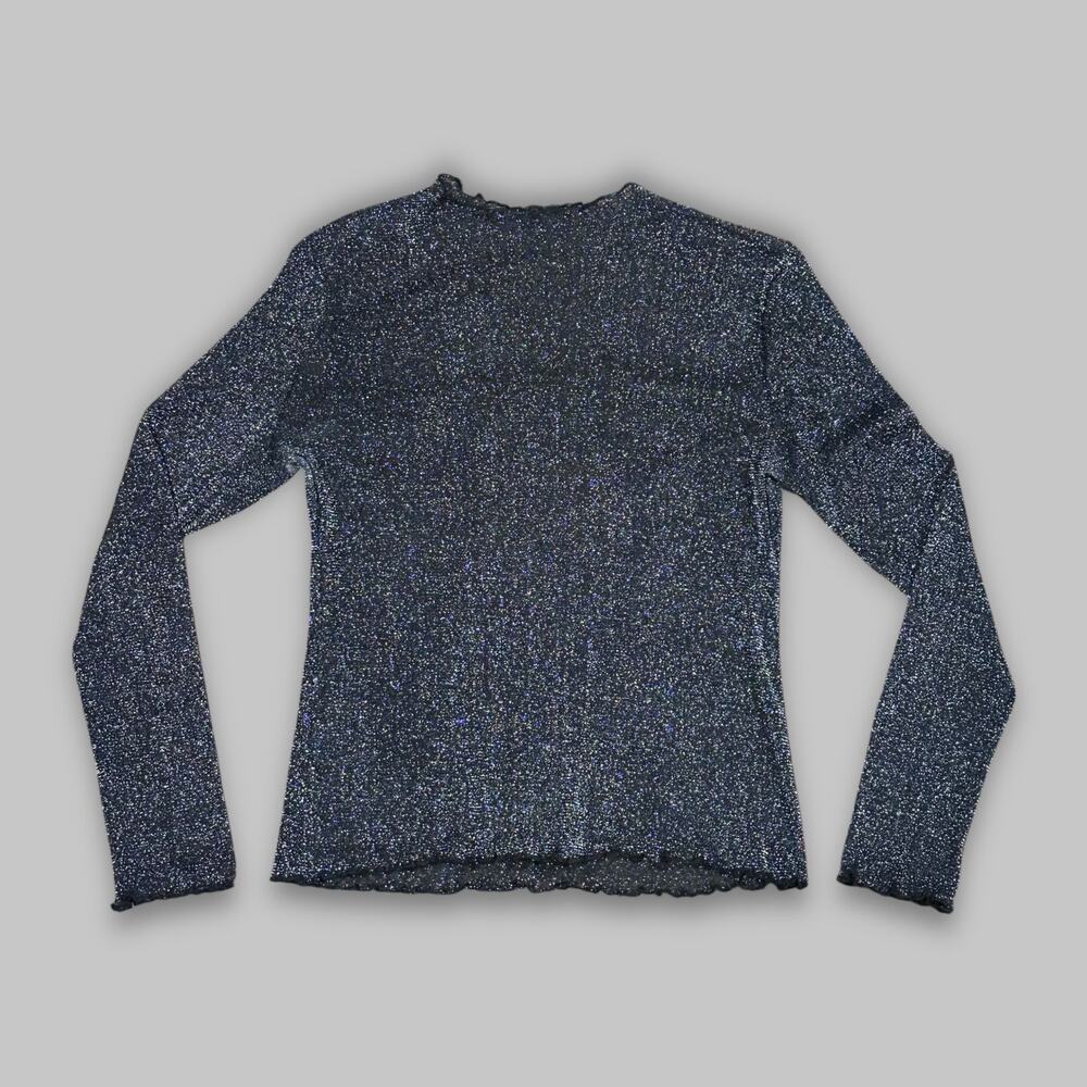 Sheer Black Glitter Long Sleeve Lettuce Hem Top – Women’s Size Small